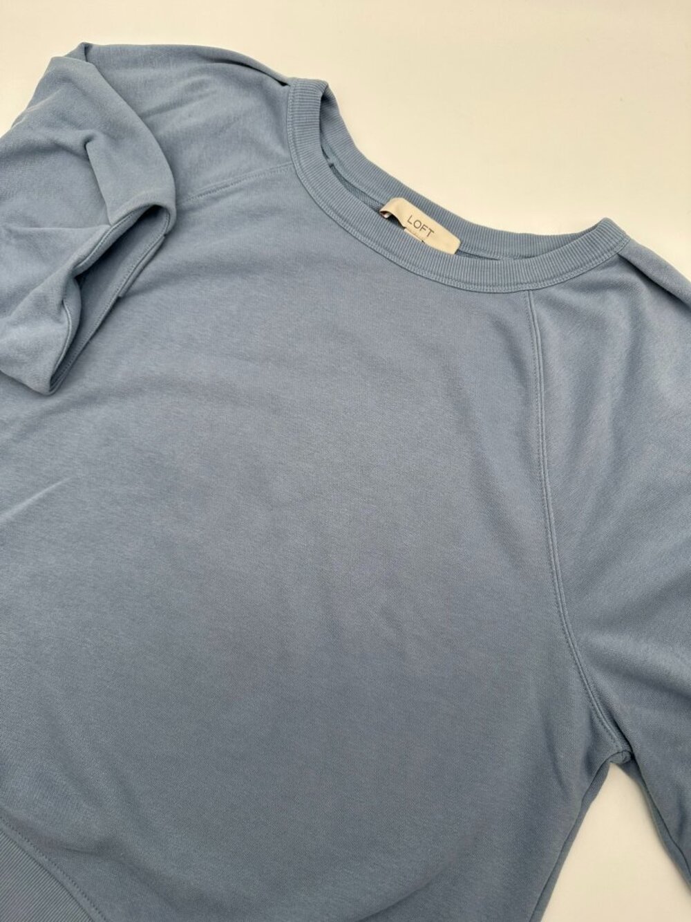 LOFT Women's Pleated Puff Short Sleeve Cotton Terry Sweatshirt, Size XL, Blue